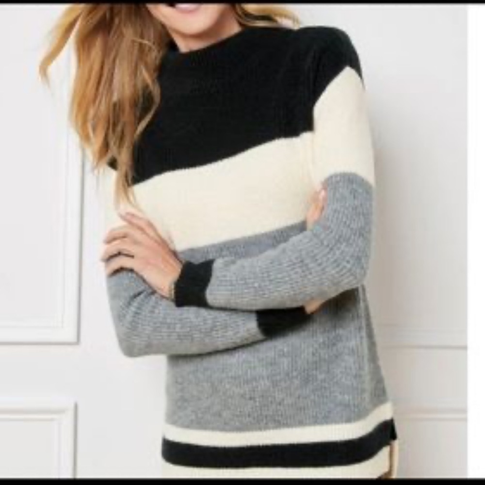 Talbots Black Cream And Gray Color Block Striped … - image 1